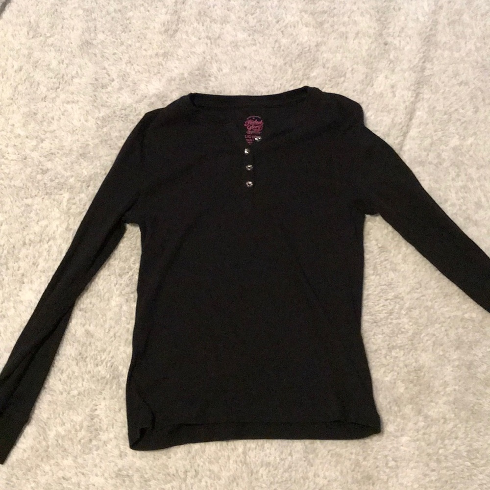 black long sleeved shirt with jewel buttons